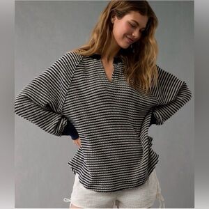 NWT Navy AE Big Hug Notch Neck Waffle Sweatshirt - Size XS